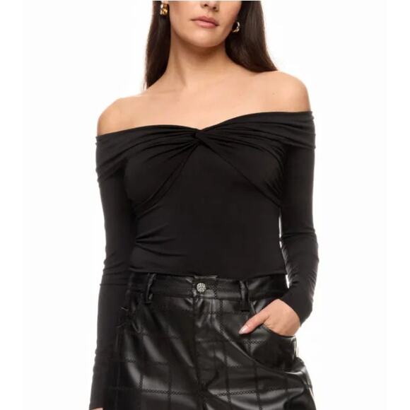 Prabal Gurung Black Off the Shoulder Top LARGE Sweetheart Bodycon Designer $260 - Picture 1 of 12